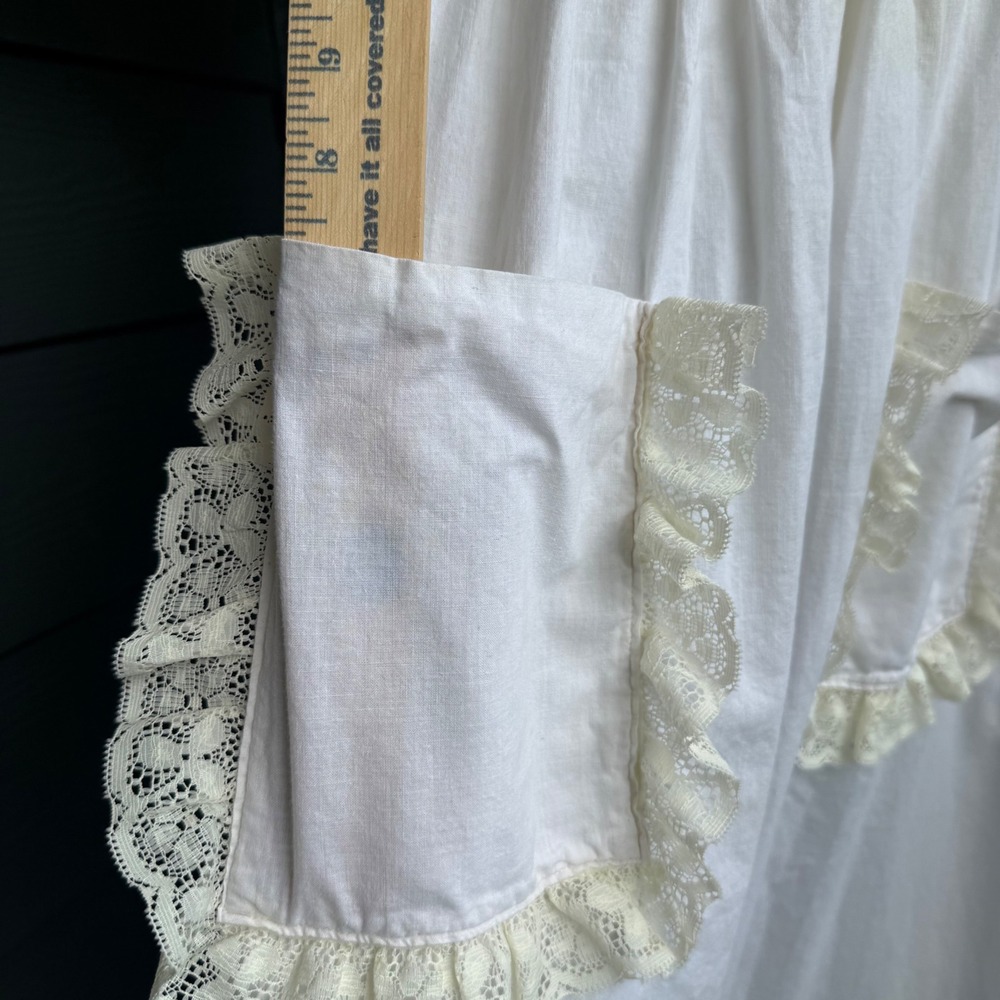 Handmade White Linen Cottagecore Prairie Apron Dress Lace Open Back One Size - Picture 6 of 10